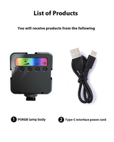 Mini Lampe LED RVB Rechargeable pour Photographie, Température de Couleur 2500k-7000k, Étanche, Pliable, Portée de Lumière 5m pour Utilisation en Studio