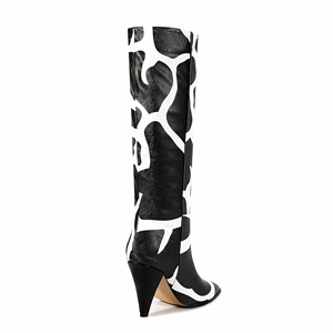 Femmes bout pointu conique talon haut genou bottes hautes sans lacet large mollet Pu mode botte pour l'automne hiver - Product Image 6