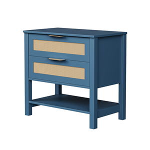 <b>Rattan</b> Nightstand With 2 Drawers And Storage Shelf Boho <b>Bedside</b> <b>Table</b> For Bedroom - Product Image 2
