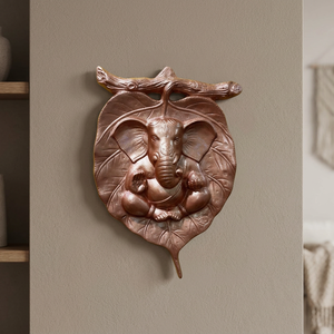 Décoration murale moderne en feuille de God Ganpati en FRP, légère et attrayante, pour la maison, vert, marron, or, incassable, imperméable, résistante aux intempéries - Product Image 3
