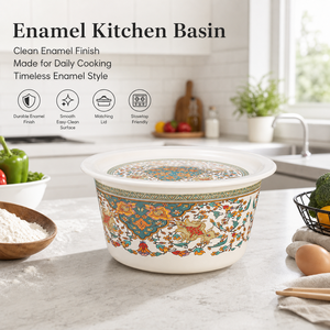 Couvercle plat vintage vert à motif floral en émail pour bassin, style ancien, imprimé floral, pour le stockage de graisse de porc, la conservation des aliments, la cuisine, le garde-manger, décalcomanie OEM - Product Image 2