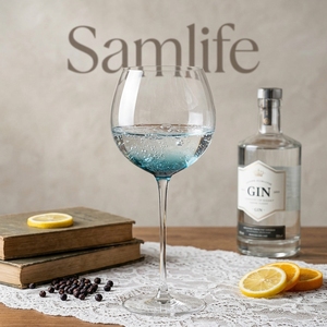 Verre à gin <span class=keywords><strong>tonic</strong></span> bleu paon en cristal sans plomb soufflé à la main avec logo personnalisé Samlife-BL19188 pour cadeau de mariage et verrerie spéciale de bar - Product Image 2