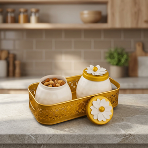 Ensemble de pots de conservation alimentaire en métal avec couvercle Daisy, récipients hermétiques pour la cuisine, forme ronde, design artisanal - Product Image 6