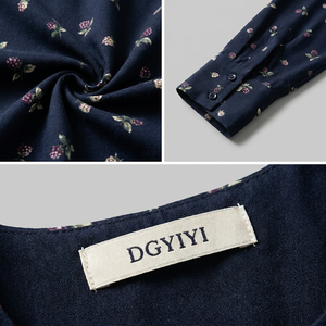 <span class=keywords><strong>Robe</strong></span> Vintage Florale Cotswolds Personnalisée pour <span class=keywords><strong>Femme</strong></span>, Imprimé Mûre Bleu Foncé, Manches Longues, Longueur Midi, Tissée Numérique, Grandes Tailles S à 5X - Product Image 3