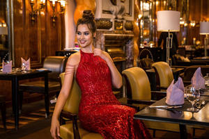 فستان سهرة رسمي عصري 46 واط، منتج جديد، فستان حورية البحر بفتحة رقبة رسن ضيق مزين بالترتر للحفلات الراقصة - Product Image 5