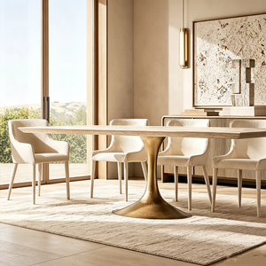 Table à manger rectangulaire de luxe américaine avec plateau en marbre, base en acier moulé haut de gamme, durable, pour restaurant, ensembles de tables à manger en pierre - Product Image 5