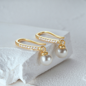 Boucles d'oreilles pendantes de luxe CANNER pour femmes, en argent sterling 925, avec zircon cubique et perle, vente en gros - Product Image 3