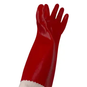 Pvc Rood Dompelen Gladde Arbeid Handschoenen Oliebestendige Chemische Bestendige Lange Manchet Pvc Handschoenen