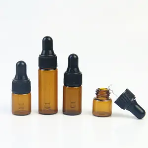 Garrafa de vidro com conta-gotas para cosméticos, 5ml, 10ml, embalagem de óleo essencial, tampa plana de borracha, tubo de silicone para loção