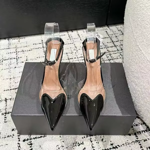 Chaussures de créateur, sandales luxueuses en cuir véritable transparentes à talons hauts, talons pointus en forme de cœur et talons fins pour femmes - Product Image 4