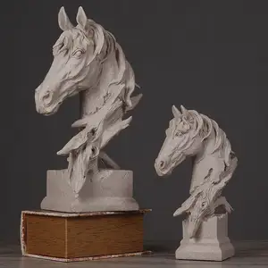 Groothandel dier hoofd plastic beeldje-Nordic Thuis Decoratie Stukken Bureau Woonkamer Decor Hars Paard Hoofd Standbeeld