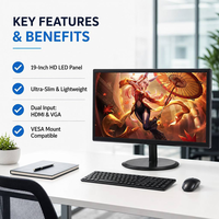 Monitor LCD TFT Premium de 19 Pulgadas, 1440x900, 75Hz, 4ms de Tiempo de Respuesta, Pantalla para PC de Escritorio para la Escuela y la Educación