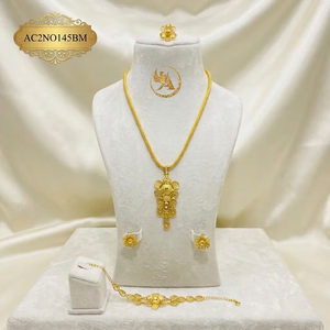Elegant Classic 22k Gold Plated Flower Jewelry Set for Women-<b>Necklace</b> Earrings Bracelet Ring (Wedding/Engagement/Anniversary) - Product Image 1
