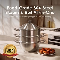 Casserole vapeur en acier inoxydable 304 pour le commerce extérieur, sans revêtement, épaissie, usage domestique, double poignée, conception à trois couches, compatible avec les cuisinières à gaz