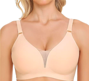 Reggiseno Comodo e Morbido in Rete Floreale <span class=keywords><strong>Imbottito</strong></span> Taglie Forti Senza Cuciture con Spalline Sottili Intrecciate Estive e Funzione Push-Up Regolabile - Product Image 1