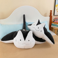 Gros Peluche Chat Raie Manta Jouets En Peluche Animal En Peluche Décoration De La Maison Enfants Cadeau D'anniversaire Noir Poupée Chat Raie Manta
