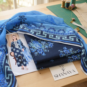 ชุดส่าหรีผ้าลอนพิมพ์ลายดิจิทัลสำหรับผู้หญิง Shanaya แบบ 3 ชิ้น ชุดลำลองสำหรับฤดูร้อน สวมใส่สบาย ทรงปกติ เหมาะสำหรับงานปาร์ตี้ - Product Image 4
