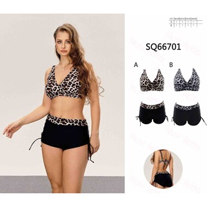 Set bikini con stampa leopardata HDJ, slip a vita alta con coulisse, costume da bagno per donna, taglie forti, set da 2 pezzi - Product Image 3