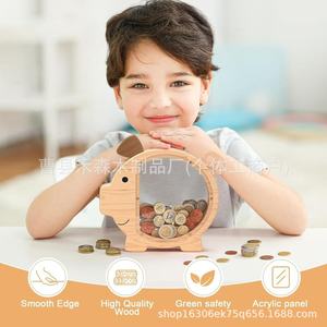 Hucha de madera maciza con ventana de cristal para niños, caja de ahorro con forma de cerdito para guardar monedas - Product Image 5