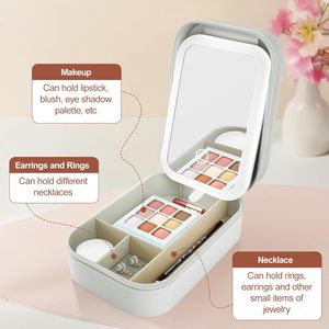Borsa portaoggetti 2 in 1 con specchio LED, custodia portatile da viaggio per cosmetici - Con scomparti - Essenziale per la routine quotidiana del trucco - Product Image 3