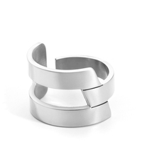 Großhandel Maßgefertigter Mehrschichtiger Hohler Breiter Fingerring 18K Vergoldeter Edelstahl-Schmuck Abstrakter Geometrie-Ring