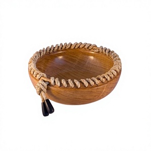 Bol de service en bois au design corde, taille personnalisée, forme ronde, pour desserts, usage domestique et restaurant - Product Image 1