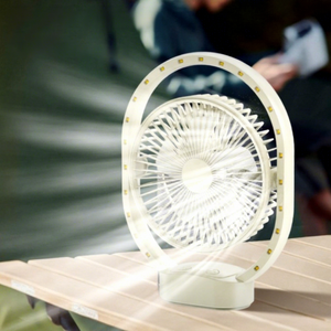 Ventilador Portátil para Exteriores con Luz LED de Anillo, Batería Recargable, Motor de 5W DC, Control por Botones, 8 Horas de Autonomía para Camping y Uso Doméstico - Product Image 1