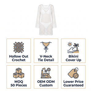 Vestido de playa de ganchillo calado para mujer, con cuello en V y sin mangas, para cubrir el traje de baño, venta al por mayor OEM, marca privada, pedido a granel - Product Image 5