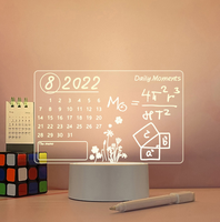 Tableau lumineux LED en acrylique vierge USB pour messages, notes, bricolage, effaçable, lumière de nuit 3D, base rectangulaire, lumière de table créative