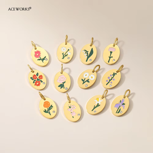 จี้ดอกไม้ประจำเดือนเกิด |   จี้รูปไข่เคลือบทอง 18K PVD บนสแตนเลสสตีลเคลือบเงา พร้อมคริสตัล สำหรับทำเครื่องประดับ DIY - Product Image 2