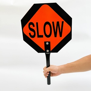 Avviso stradale stradale maniglia <span class=keywords><strong>STOP</strong></span> SLOW Sign a doppio lato segno portatile in alluminio-plastica pannello composito segno con maniglia - Product Image 3