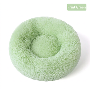 Coussin rond pour animaux de compagnie, gris clair, en fausse fourrure moelleuse, pour chat et chien, lit douillet en peluche - Product Image 6