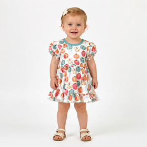 Vestitino Pagliaccetto per Neonata con Stampa <span class=keywords><strong>Zucca</strong></span>, Maniche Corte con Volant e Bordo Teal, Personalizzabile, Outfit Estivo per Bambine, Abbigliamento Quotidiano - Product Image 3