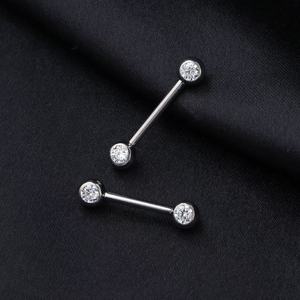 Bijou de <span class=keywords><strong>piercing</strong></span> en titane ASTM G23, barbell droite à double tête sertie de zircon 5A, pour lèvre, langue, pont d'oreille et hélix - Product Image 3