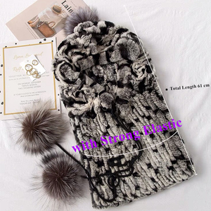 Poncho en fourrure de lapin Rex véritable pour femmes, capuche châle tissée en tricot avec capes élastiques, étoles et pompons de <span class=keywords><strong>renard</strong></span> pour l'hiver - Product Image 6