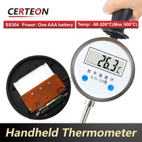 Termometer digital genggam layar LED untuk tanah dan air -50 hingga 200°C menggunakan baterai