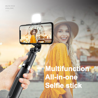 L02s Perche à selfie télescopique pliable sans fil en acier inoxydable de 1024 mm avec lumière d'appoint LED et fonction trépied pour appareil photo, rotation à 360 degrés
