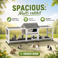Grand enclos à lapins en bois à 2 étages avec toit en asphalte, pour intérieur et extérieur, avec deux zones de course, pour 2 à 6 lapins et cochons d'Inde