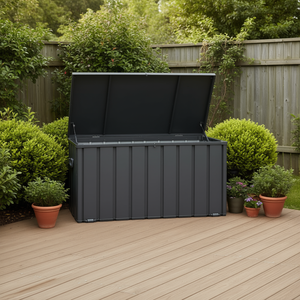 Boîte de rangement extérieure D0100H7KSPX, 100 gallons, étanche, pour outils de jardin, coussins, utilisation en patio, gris foncé - Product Image 2