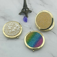 Mini miroir de maquillage bling double face personnalisé miroir de poche pour maquillage avec strass en cristal