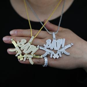 Collar con Colgante <span class=keywords><strong>de</strong></span> Pistola <span class=keywords><strong>de</strong></span> Juguete con Letras Brillantes, Chapado en <span class=keywords><strong>Oro</strong></span> y Plata, <span class=keywords><strong>Cadena</strong></span> <span class=keywords><strong>de</strong></span> Tenis <span class=keywords><strong>de</strong></span> 5 mm, Amuleto AK47 para Hombres y Mujeres, Joyería Hip Hop - Product Image 6