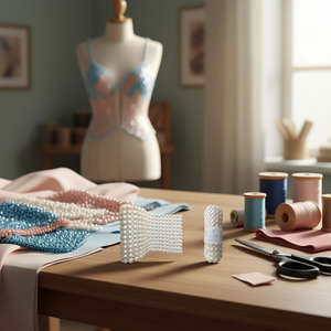 Pannello in Rete Lucida Iln con Perle da 8mm Colore Naturale 11.5x60cm - Product Image 2