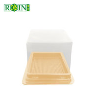 Boîte à gâteau en mousse rectangulaire transparente en PET de qualité alimentaire personnalisée avec base dorée, emballage en plastique jetable