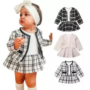 शरद ऋतु सर्दियों पार्टी के लिए बच्चों के कपड़े बेबी लड़की फैशन तमाशा प्लेड कोट टूटू पोशाक आउटफिट सूट बच्चा लड़की के कपड़े सेट