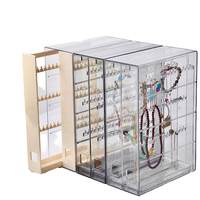 Organisateur de bijoux en plastique transparent de type tiroir, multi-niveaux avec crochets, anti-poussière, design anti-emmêlement pour