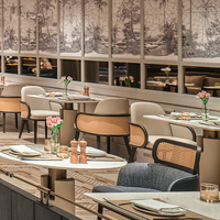Ensemble de tables et chaises JEILI de luxe modernes en bois pour projets commerciaux, hôtels, restaurants, cafés, avec banquette rembourrée