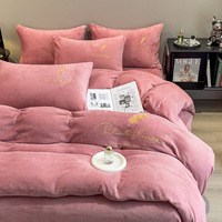 Ensemble de literie en velours cristal ultra doux, 4 pièces, housse de couette simple brodée pour la maison, la chambre à coucher, l'hôtel