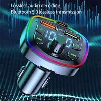 PD 20W Tipo-C Cargador de coche USB dual Carga rápida Luz colorida Música Coche Reproductor de MP3 Audio Transmisor FM Cargador de coche de carga rápida