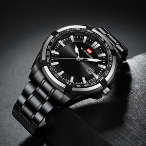 Montre d'affaires minimaliste pour hommes, bracelet en acier noir avec accent or rose, montre-bracelet pour messieurs - Product Image 3