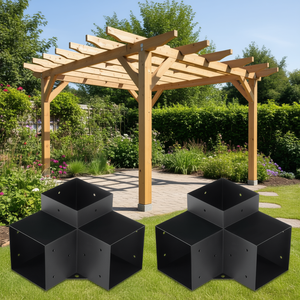 Kit de soportes de esquina de 3 vías de 6x6 pulgadas, 4 piezas, acero con recubrimiento en polvo para instalación de pérgolas y carpintería en exteriores - Product Image 2